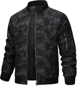 Mens Spring Woven <b>Stand</b> Collar Bomber Jacket Windproof Long Sleeve Casual Zipper Closure 2026 Style Men Bomber Jacket - Product Image 4