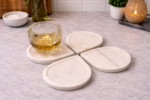 White <b>Marble</b> <b>Coaster</b> Set Handmade Natural Stone Drink <b>Coasters</b> Luxury Table Decor Export Quality - Product Image 3