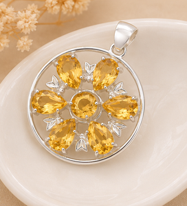 จี้เงินแท้ 925 ประดับซิทรินธรรมชาติสำหรับผู้หญิง |   จี้สร้อยคอพลอยสีเหลืองทำมือ |   เครื่องประดับหรูหรา - Product Image 1