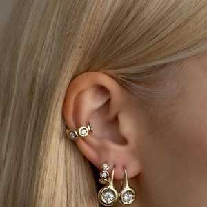 Manchette d'oreille en or massif 14K 18K, sertie de diamants de laboratoire bombés, sans perçage, à enfiler, pour femme, vente en gros - Product Image 6