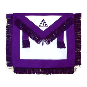 Tablier de Conseil Maçonnique Premium - Blanc et Violet avec Franges Décoratives, Accessoire Fait Main - Product Image 1