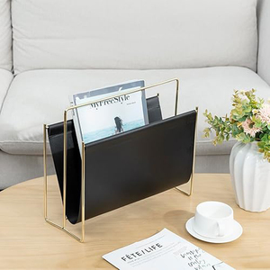 Dark Grey PU Leather & Stainless Steel Magazine Rack - Product Image 3