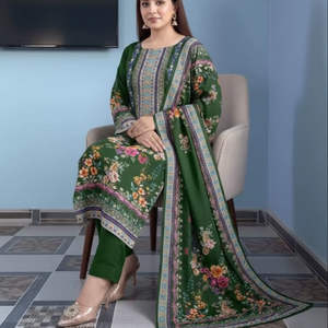 Traje de Muselina de 3 Piezas de Alta Calidad, Estampados Florales Vibrantes, Traje Salwar con Dupatta, Anarkali, Kurta, Pantalón y Vestido Largo - Product Image 1