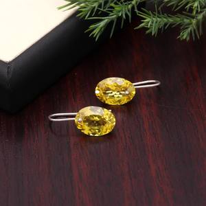 Pendientes de Lujo con Zafiro Amarillo de Ceilán, Plata de Ley 925, Chapados en Oro, con Dije Ovalado, Regalo para Aniversario de Bodas o Fiesta - Product Image 1