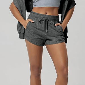 Customize Mid Waist Cotton Sweat Shorts with Pockets <b>Drawstring</b> Casual Workout Lounge Shorts Solid Color Short for Women`s - Product Image 5