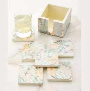 Juego de Posavasos Rectangulares de Lujo Ecológicos con Incrustaciones de Madreperla, Diseño Marroquí, 5 mm de Grosor, Personalizables, con Soporte para Posavasos - Product Image 1