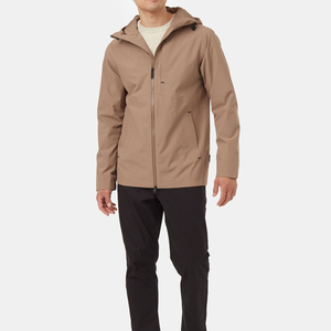 Men's Tan Hooded Zip Front Breathable Windproof Cotton Shell Jacket Solid Color Casual Outdoor Wear Regular Fit Spring <b>Coat</b> - Product Image 1
