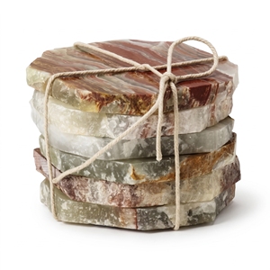 Juego de Posavasos de Piedra Natural Modernos, Forma Irregular, de Ónix y Mármol, con Cuerda, Personalizables OEM ODM - Product Image 1