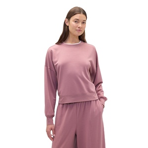 Sweat-shirt à col rond surdimensionné pour femmes, taille plus, épaules tombantes, couleur unie sur le devant, en coton et bambou tricoté, respirant, automne-hiver - Product Image 1