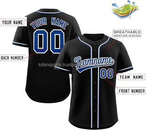 Maillot de baseball personnalisé pour homme, noir et bleu, sublimé, nom de l'équipe 00, évacuation de l'humidité, manches courtes, coupe classique, taille adulte - Product Image 2