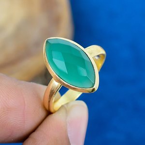 Natural Green Onyx Marquise Shape Faceted Gemstone Brass 18k Gold Plated Bezel Handmade Trendy Ring <b>For</b> Women <b>Gift</b> <b>For</b> <b>Her</b> - Product Image 1
