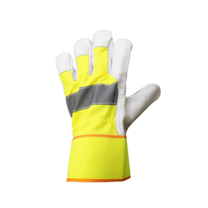 HI-VIS Reflective Canvas Industrial Construction Oil Resistant Safety protection Cowhide Leather Working <b>Glove</b> for Work - Product Image 2