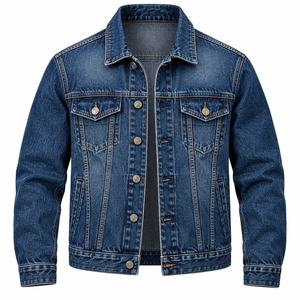 Custom <b>Mens</b> Denim <b>Jacket</b> Wholesale <b>Light</b> Blue Jeans <b>Jacket</b> Casual Trucker <b>Jacket</b> for <b>Men</b> OEM ODM Denim Outerwear Manufacturer - Product Image 1