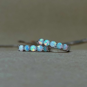 Blue <b>Opal</b> Hoop <b>Earrings</b> 925 Sterling Silver Huggies October Birthstone Jewelry Gift For Her Dainty Style - Product Image 5