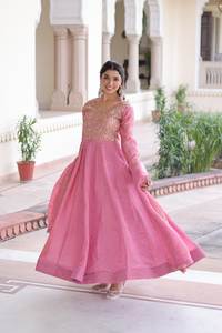 Vestido Anarkali Tradicional Indio-Pakistaní, Nuevo, Moderno, de Diseñador, de Manga Larga, Hermoso y Casual para Mujer, en Oferta - Product Image 2