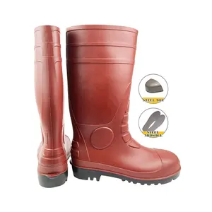 Brown Men Safety Shoes Botas De Lluvia Industrial Mine Anti-static Puncture Proof Steel Toe Midsole PVC Protection Rain Boots
