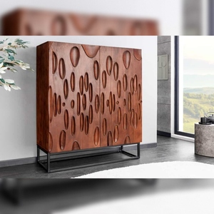 Meuble haut Vandana Imperial Craft DUNE 120cm en bois d'acacia brun-noyer, design 3D, métal noir - Product Image 1