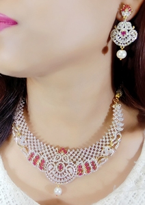 Handmade Unique Brass <b>Choker</b> Necklace Earring Set 14K Gold Plated AD Stones Luxury Jewelry for Weddings Engagement Parties - Product Image 1