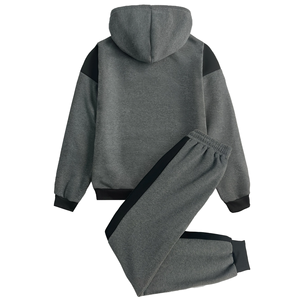 Ensemble de survêtement pour homme de qualité supérieure, à capuche, durable, manches longues, coupe décontractée, pour adulte, automne, gris, noir, coton, pantalon à cordon de serrage - Product Image 2