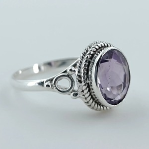 Amethyst <b>Ring</b> Handmade Sterling Silver Bezel Setting Natural Purple Oval Gemstone <b>Boho</b> Jewelry February Birthstone - Product Image 1