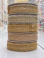 Bordure en dentelle métallique brodée en polyester avec perles, lavable, or et argent, pour vêtements, textiles de maison, sacs, chaussures, décoration