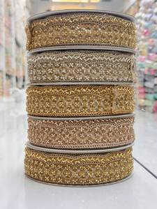 Bordure en dentelle métallique brodée en polyester avec perles, lavable, or et argent, pour vêtements, textiles de maison, sacs, chaussures, décoration - Product Image 6