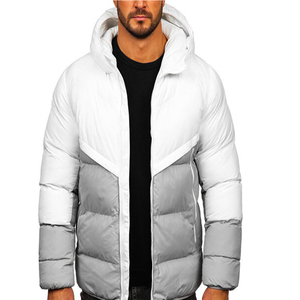 Blouson d'hiver matelassé à capuche pour homme, coupe-vent en polyester avec blocs de couleur, fermeture éclair, style décontracté, rembourrage épais 2027 - Product Image 6