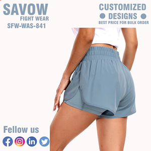 Women's <b>Elastic</b> Waist Asymmetrical Sport Shorts With Side Pocket Breathable Spandex Polyester Summer Fitness Wear Light Blue - Product Image 2