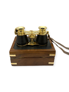 Gafas de Teatro Vintage de Latón Dorado con Correa de Cuero y Caja de Almacenamiento de Madera, Binoculares Náuticos Clásicos para Regalo y Decoración - Product Image 3
