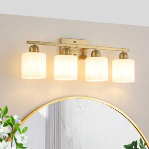 Modern 4-<b>Light</b> Coppery-Iron Vanity <b>Light</b> Fixture Bathroom Wall <b>Sconces</b> Milky White Frosted Glass Shades E26 Socket Model - Product Image 4