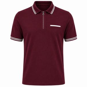 Chemise décontractée pour homme à manches courtes, tricotée, couleur unie personnalisable, avec fermeture éclair et poche à bordure blanche, qualité supérieure, ODM - Product Image 2