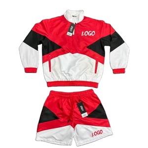 Conjunto Deportivo Unisex de Manga Larga con Bloques de Color Rojo, Negro y Blanco, de Secado Rápido, para Primavera, Corte Regular para Adultos - Product Image 1