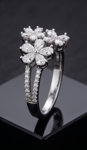 Floral Lab Grown Diamond <b>Ring</b> for Women <b>Open</b> Flower Design <b>Ring</b> in Gold Designer Statement Jewelry Wedding <b>ring</b> - Product Image 3
