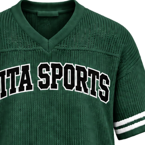 Camiseta Deportiva Verde Bosque de Punto con Cuello en V, Manga Corta, Ribete a Rayas, Personalizable, Transpirable, Holgada, Informal, para Equipo Atlético - Product Image 6