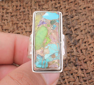 Spiny Oyster Copper Turquoise <b>Ring</b> 925 Sterling <b>Silver</b> Handmade Classic Wedding <b>Statement</b> Jewelry Women Boho Vintage Style - Product Image 4