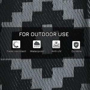    Tapis de camping portable pour camping-car 8' X 10' réversible noir gris géométrique tapis d'extérieur imperméable en plastique paille - Product Image 6