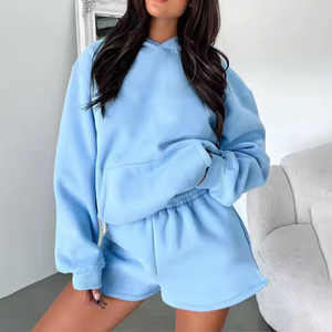 Ensemble de survêtement 2 pièces pour femme : sweat à capuche et short en coton, respirant, au meilleur prix, OEM - Product Image 5