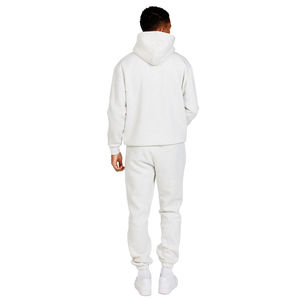 Ensemble de survêtement pour homme en coton blanc à capuche, sweat-shirt et pantalon de jogging, couleur unie, décontracté, pour l'automne, avec poches latérales - Product Image 2