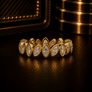 Anillo de compromiso y boda de oro puro de 14K con diamantes de laboratorio de corte marquesa en zigzag, banda de eternidad completa con engaste de bisel, de moda para mujer - Product Image 1