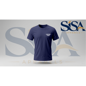 T-shirt de sport personnalisé bleu foncé 100 % coton, tailles 2XL et 3XL, impression sérigraphique frontale, respirant, coupe longue - Product Image 1