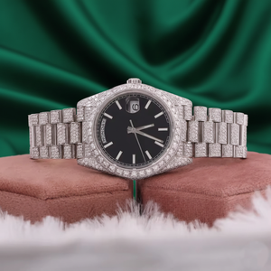 Montre de luxe pour homme, cadran noir, date, acier inoxydable, lunette sertie de diamants, style automatique, montre-bracelet - Product Image 2