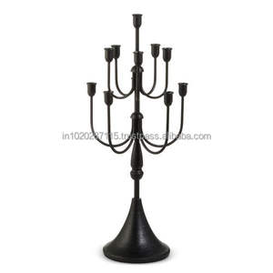 <b>Black</b> <b>polished</b> metal candelabra for home decor centerpiece and romantic dinner candlelight with classic design appeal - Product Image 5