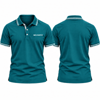 Kaos Polo Golf Pria Bordir Kustom Hijau Lengan Pendek, Kaos Polo Performa Bernapas, Kerah & Manset Bergaris