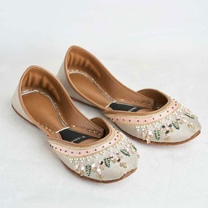 Heavy Neckline Mirror <b>Work</b> Handcrafted Formal <b>Khussa</b> Raw Silk Upper Leather Midsole Anti-Slippery High Quality - Product Image 1