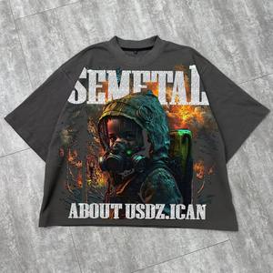 Wholesale DTG Printed Men's Custom <b>T</b>-<b>Shirt</b> 100% Cotton Acid Washed <b>Black</b> Band Printing Short Sleeves <b>Long</b> Oversized Knitted - Product Image 3