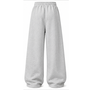 Custom Ash Grey Fleece Wide Leg <b>Trousers</b> Oversized <b>Baggy</b> Fit Elastic Drawstring Waist Loose Casual Sweatpants Wholesale <b>Trouser</b> - Product Image 2