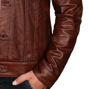 Custom <b>Genuine</b> Leather Waterproof Windproof Winter Stand Collar Classic Men's Fit Washed Biker Motorcycle Jacket - Product Image 6
