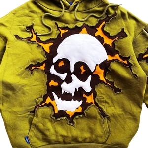 Venta al por mayor personalizado 100% algodón polar sudadera hombres gota hombro con capucha pulóver bordado Puff estampado sólido invierno Casual - Product Image 5