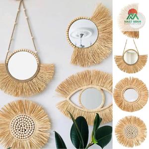 Wall Hanging Decor Evil Eye Wall <b>Mirror</b> Wall <b>Mirror</b> Woven Hanging Rattan <b>Makeup</b> Handmade Wall-Mounted Round Tassel - Product Image 2