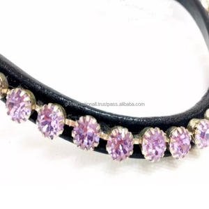 Diseño de moda 2023 cuero genuino curva ceja banda equitación ecuestre redondo marca CRISTAL diamante Bling brida ceja banda - Product Image 3